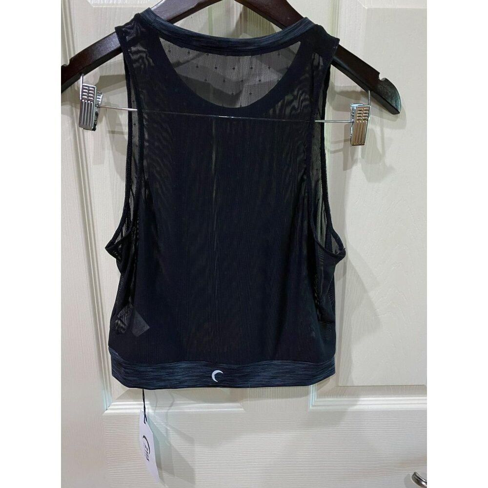 NWT ZYIA Active Women's Calm Luxe High Neck Mesh Tank Top Polka Dot Black Sz Lar - Picture 6 of 10